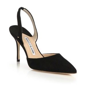 Manolo Blahnik Black Suede Carolyne 90 Slingback Pump (Size 38.5)